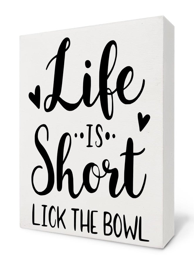 Nvotell Funny Kitchen Wooden Box Sign,Life Is Short Lick The Bowl Box Sign,Quotes Wood Sign For Kitchen Living Room Bedroom,Fall Sign Desk Decor,Housewarming Gifts,5x5 Inch - Image 1